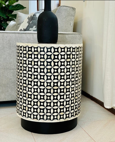 Bone Inlay Drum Side Table