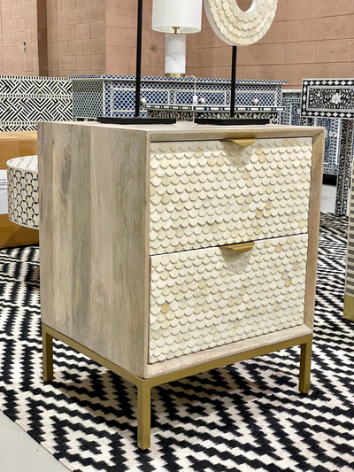 Bone Inlay Bedside Table - Fishscale