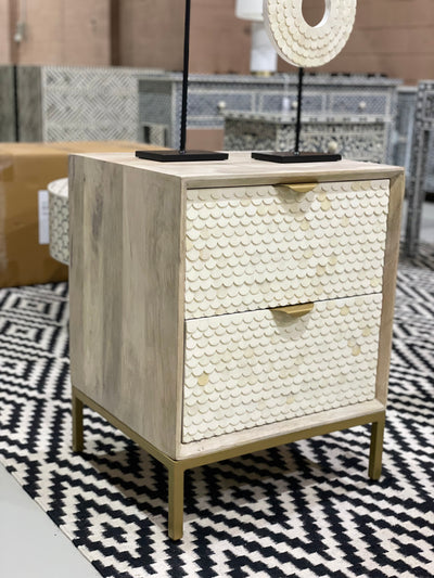 Bone Inlay Bedside Table - Fishscale