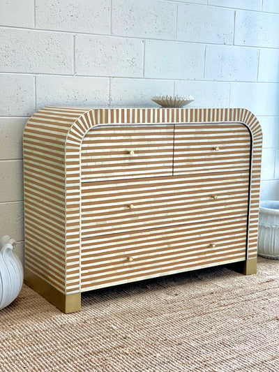 Bone Inlay Curved 4 Drawers Chest - Almond Stripe