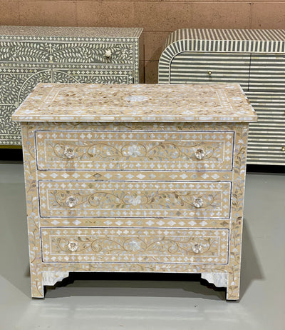 Mother of Pearl Inlay 3 Drawers Chest - Apricot Beige Floral