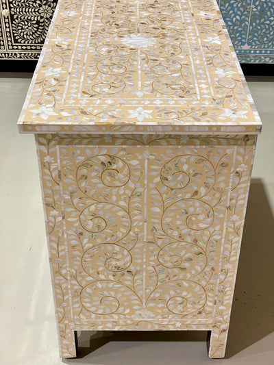 Mother of Pearl Inlay 3 Drawers Chest - Apricot Beige Floral