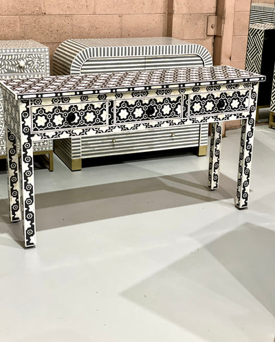 Bone Inlay 3 Drawer Console Table - Black Daisy