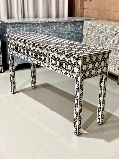 Bone Inlay 3 Drawer Console Table - Black Daisy