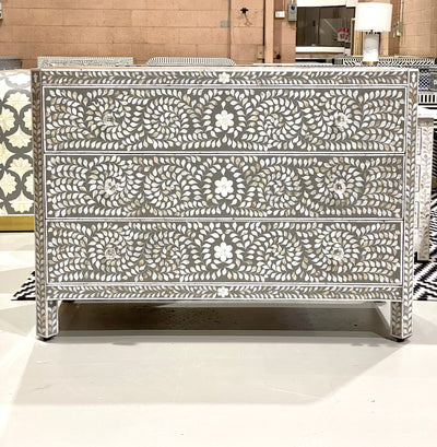 Mother of Pearl Chest of 3 Drawers -  Grey Floral