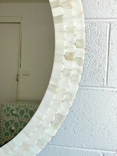 Bone Inlay Round Scallop Mirror - 90cm