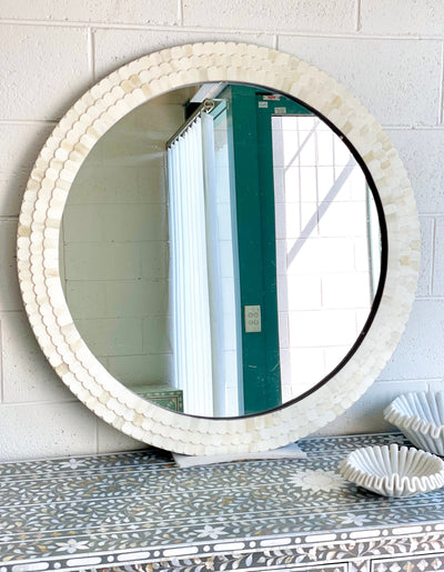 Bone Inlay Round Scallop Mirror - 90cm