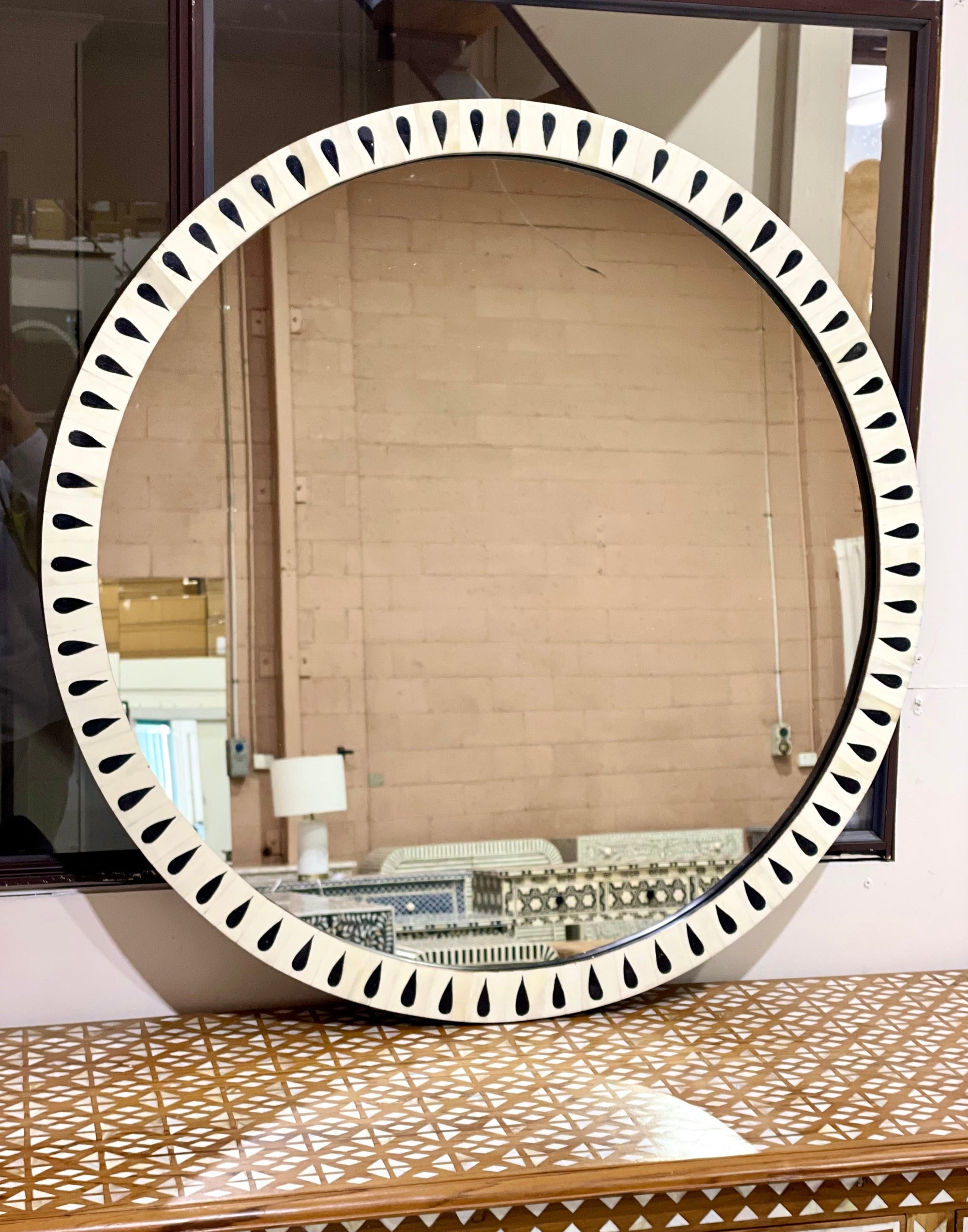 Bone Inlay Round Mirror - 90cm