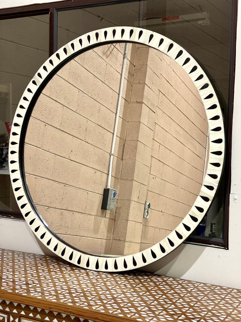 Bone Inlay Round Mirror - 90cm