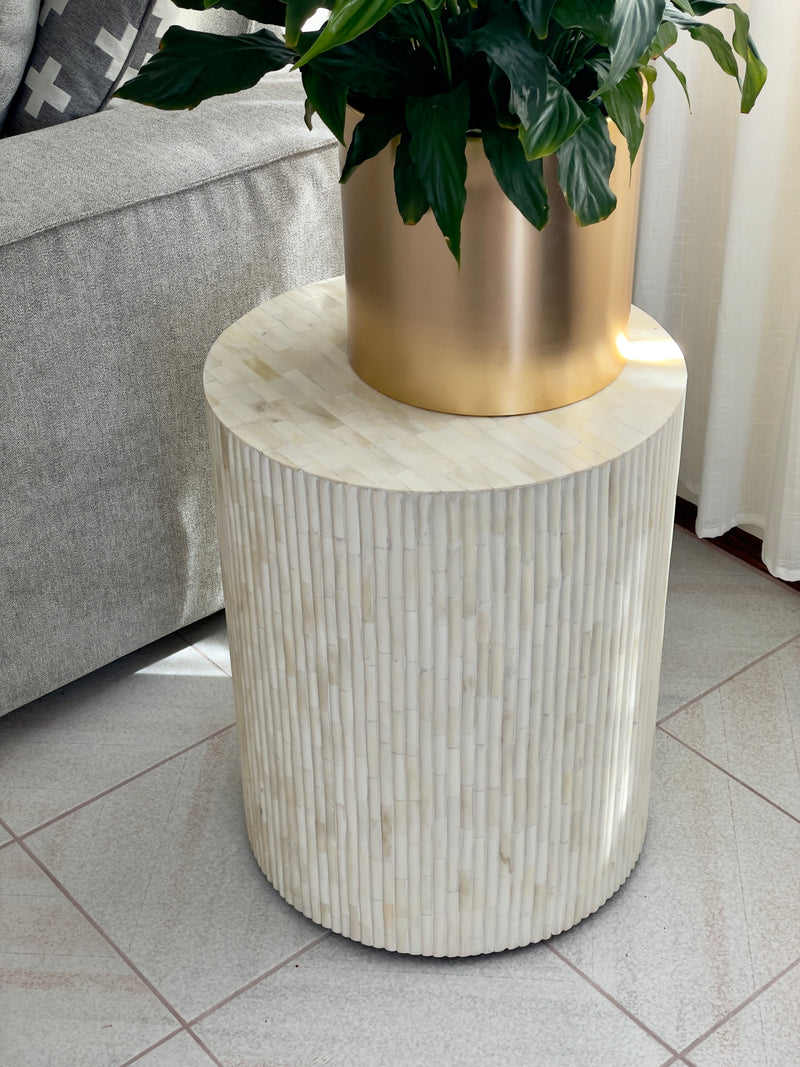 Bone Inlay Round Fluted Side Table