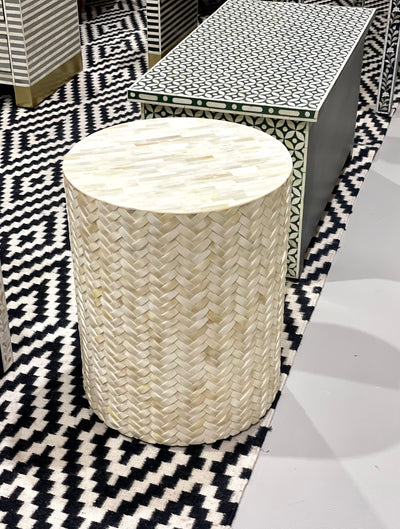 Bone Inlay Basket Weave Side Table