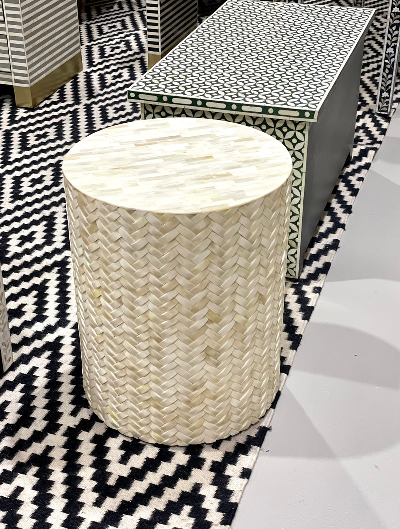 Bone Inlay Basket Weave Side Table