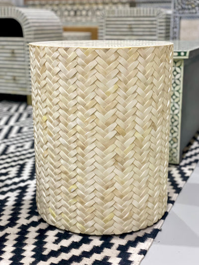 Bone Inlay Basket Weave Side Table