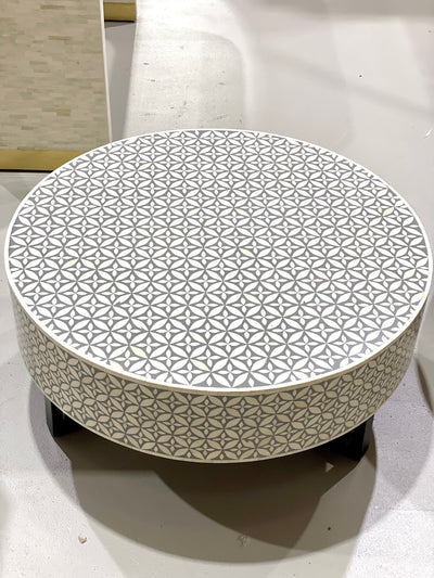 Bone Inlay Round Coffee Table - Grey Geometric