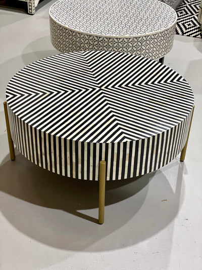 Bone Inlay Round Coffee Table - Black Stripe