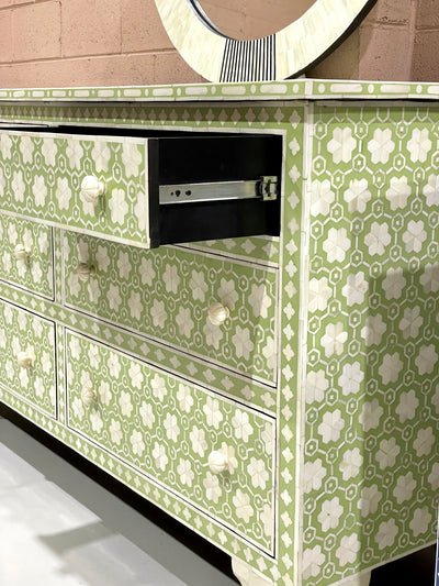 Bone Inlay 6 Chest of Drawers - Sage Green Daisy