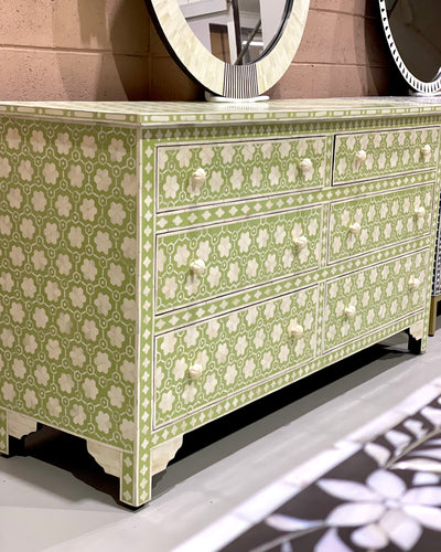 Bone Inlay 6 Chest of Drawers - Sage Green Daisy