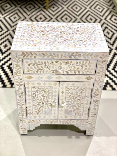 Mother Of Pearl Bedside Table - White Floral