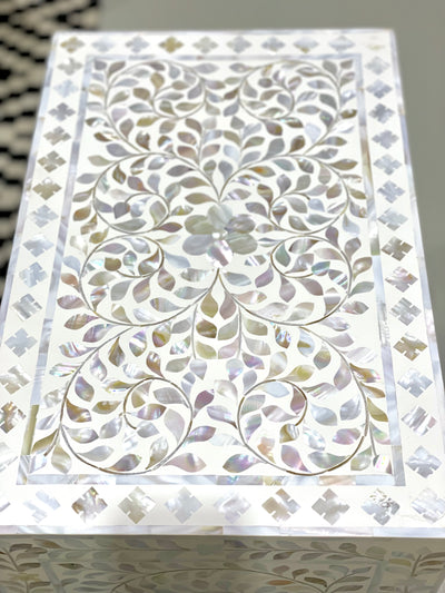 Mother Of Pearl Bedside Table - White Floral