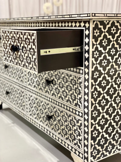 Bone Inlay Chest of 7 Drawers - Black Wallpaper