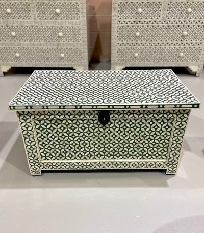 Bone Inlay Storage Ottoman - Geometric Green