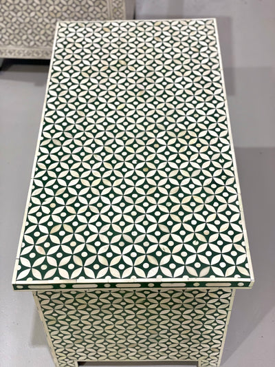 Bone Inlay Storage Ottoman - Geometric Green