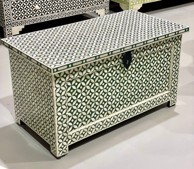 Bone Inlay Storage Ottoman - Geometric Green