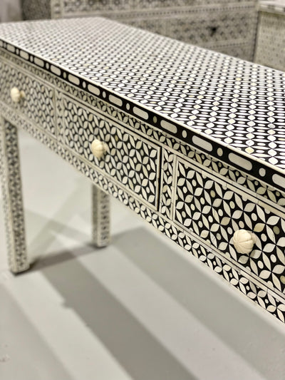 Bone Inlay 3 Drawer Console - Black Geometric