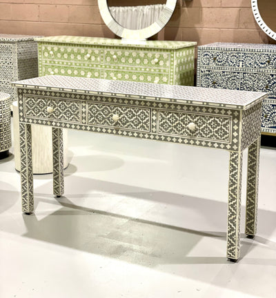 Bone Inlay 3 Drawer Console Table - Grey Wallpaper