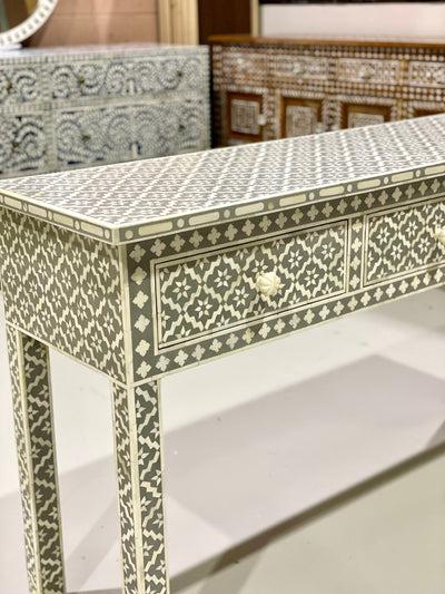 Bone Inlay 3 Drawer Console Table - Grey Wallpaper