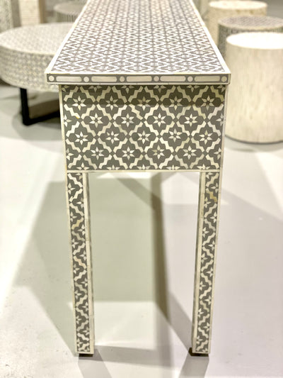 Bone Inlay 3 Drawer Console Table - Grey Wallpaper