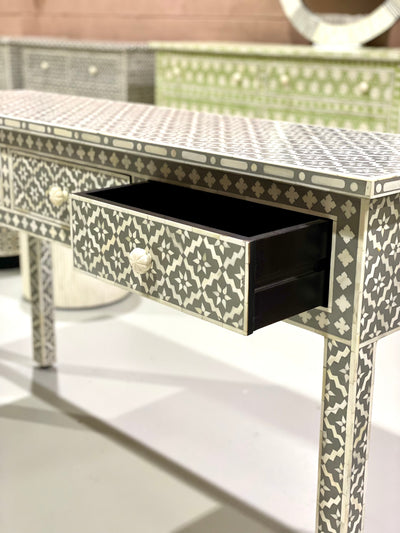 Bone Inlay 3 Drawer Console Table - Grey Wallpaper