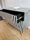 Bone Inlay 3 Drawers Scandinavian Chest - Black Stripe