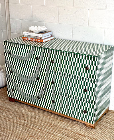 Bone Inlay 6 Drawers Chest - Green Lattice