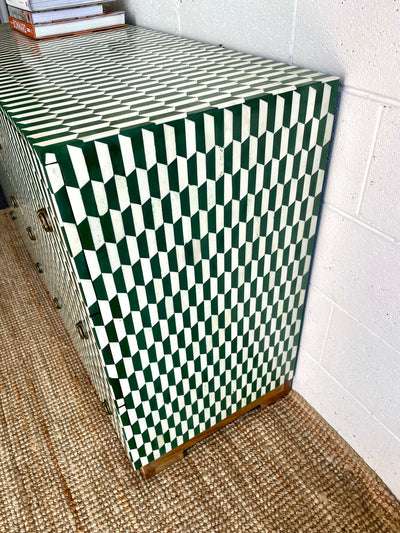 Bone Inlay 6 Drawers Chest - Green Lattice