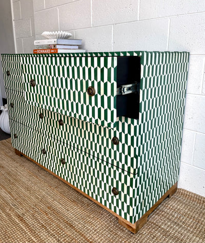 Bone Inlay 6 Drawers Chest - Green Lattice