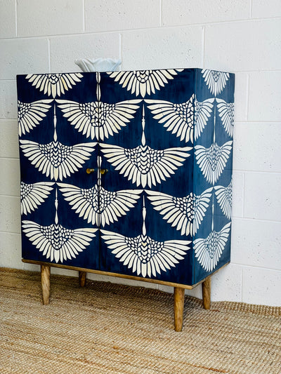 Bone Inlay 2 Door Cabinet  - Navy Swan