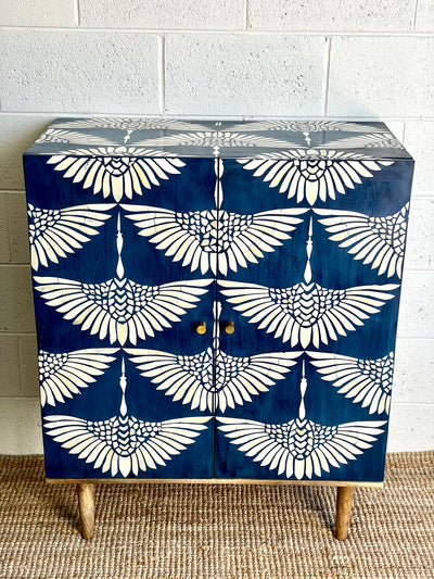 Bone Inlay 2 Door Cabinet  - Navy Swan