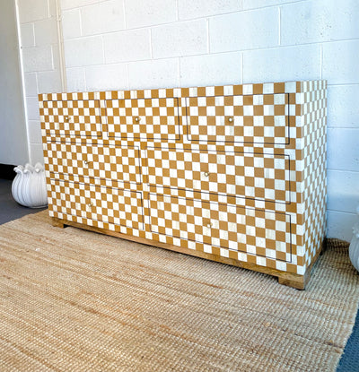 Bone Inlay 7 Drawers Chest - Almond Checkered Pattern