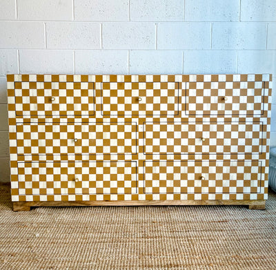 Bone Inlay 7 Drawers Chest - Almond Checkered Pattern