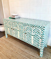 Bone Inlay 3 Doors Sideboard - Dyed Green Checkered