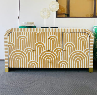 Bone Inlay Boho Curved Sideboard - Almond Arch