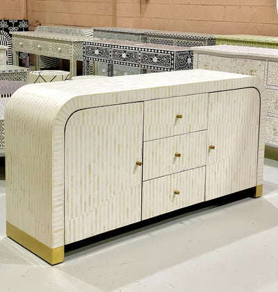 Bone Inlay Curved Sideboard - White