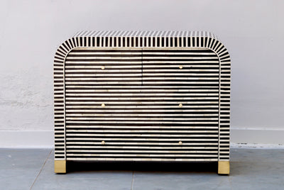 Bone Inlay 4 Drawers Curved Chest - Black Stripe