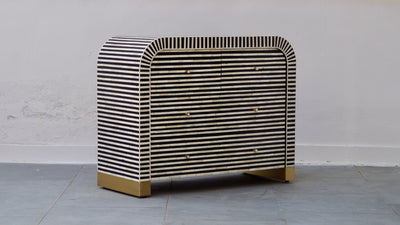 Bone Inlay 4 Drawers Curved Chest - Black Stripe