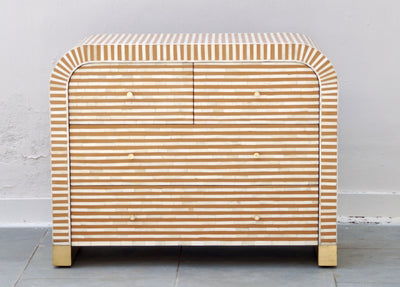 Bone Inlay Curved 4 Drawers Chest - Almond Stripe