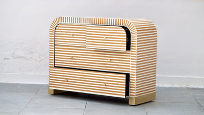 Bone Inlay Curved 4 Drawers Chest - Almond Stripe