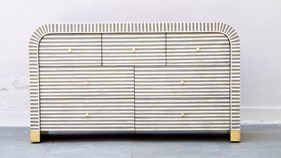 Bone Inlay 7 Drawers Curved Chest - Grey Stripe