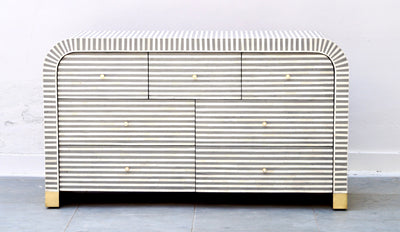 Bone Inlay 7 Drawers Curved Chest - Grey Stripe