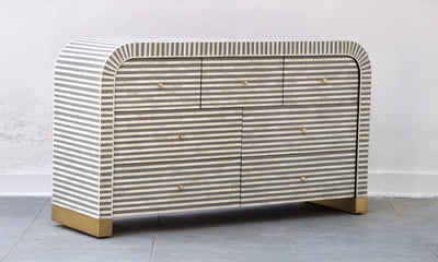 Bone Inlay 7 Drawers Curved Chest - Grey Stripe